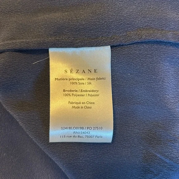 Sézane SILK Minara Blouse -Navy - Size 6 / 38 NWOT - Picture 6 of 7